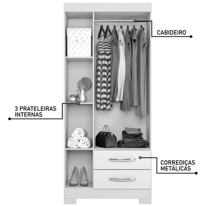 Guarda-Roupa Infantil Bella 3 Portas 2 Gavetas Freijó Trend/Off White - Pnr Móveis