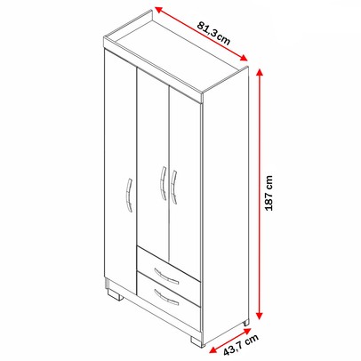Guarda-Roupa Infantil Bella 3 Portas 2 Gavetas Freijó Trend/Off White - Pnr Móveis