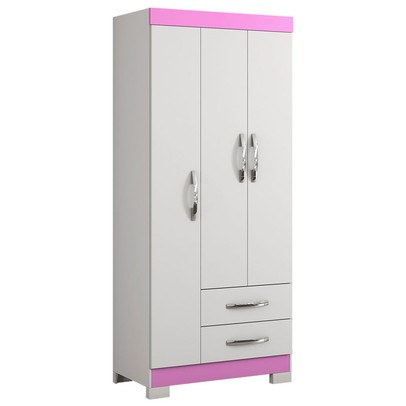 Guarda-Roupa Infantil Bella 3 Portas 2 Gavetas Flex Rosa/Branco - Pnr Móveis