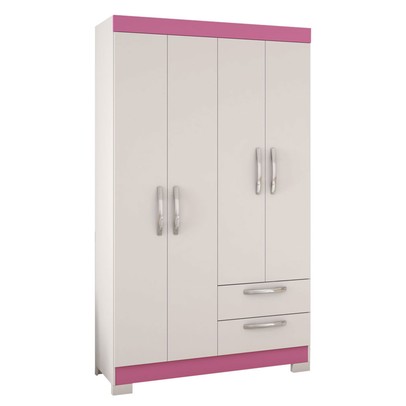 Guarda-Roupa Infantil 4 Portas 2 Gavetas Essen Flex Rosa/Branco - Pnr Móveis