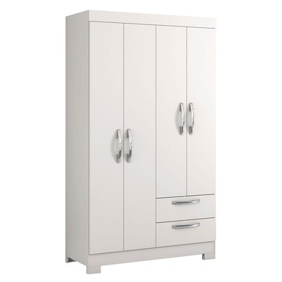 Guarda-Roupa Solteiro 4 Portas 2 Gavetas Essen Branco - Pnr Móveis