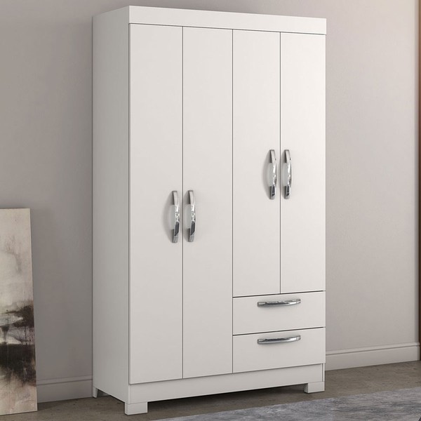 Guarda-Roupa Solteiro 4 Portas 2 Gavetas Essen Branco - Pnr Móveis