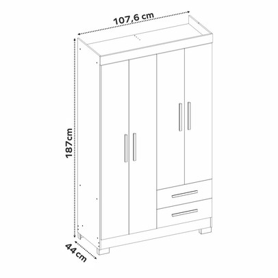Guarda-Roupa Solteiro 4 Portas 2 Gavetas Essen Branco - Pnr Móveis