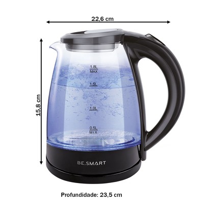 Chaleira Elétrica de Vidro 1,8 Litros 127v Vidro - Be Smart