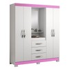 Guarda-Roupa Infantil 4 Portas 3 Gavetas Essen com Espelho Flex Rosa/Branco - Pnr Móveis