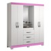 Guarda-Roupa Infantil 4 Portas 3 Gavetas Essen com Espelho Flex Rosa/Branco - Pnr Móveis