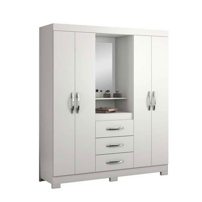 Guarda-Roupa Infantil 4 Portas 3 Gavetas Essen com Espelho Flex Rosa/Branco - Pnr Móveis