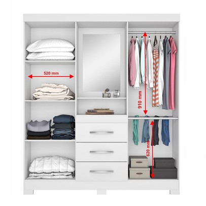 Guarda-Roupa Infantil 4 Portas 3 Gavetas Essen com Espelho Flex Rosa/Branco - Pnr Móveis