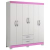 Guarda-Roupa Casal Estelar 6 Portas 2 Gavetas Branco New/Rosa - Pnr Móveis