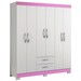 Guarda-Roupa Casal Estelar 6 Portas 2 Gavetas Branco New/Rosa - Pnr Móveis