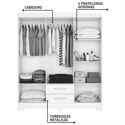 Guarda-Roupa Casal Estelar 6 Portas 2 Gavetas Freijó Trend/Off White - Pnr Móveis