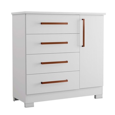 Cômoda Leone 1 Porta 4 Gavetas Flex Branco New/Rosa - Pnr Móveis