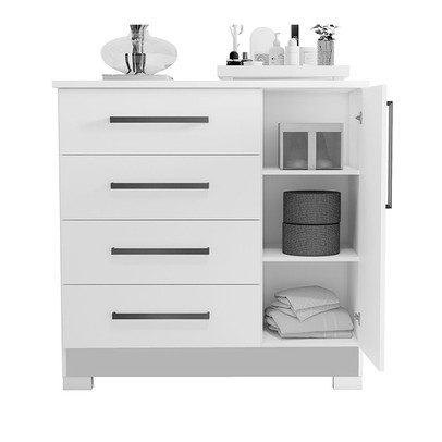 Cômoda Leone 1 Porta 4 Gavetas Flex Branco New/Rosa - Pnr Móveis