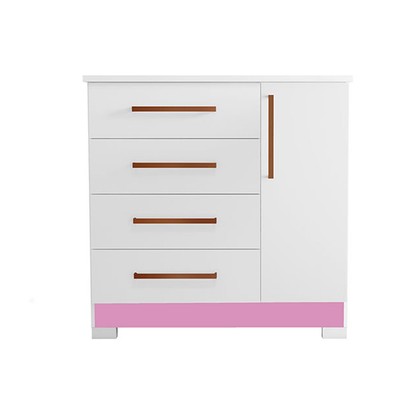 Cômoda Leone 1 Porta 4 Gavetas Flex Branco New/Rosa - Pnr Móveis