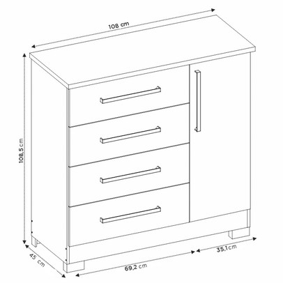 Cômoda Leone 1 Porta 4 Gavetas Freijó Trend/Off White  - Pnr Móveis