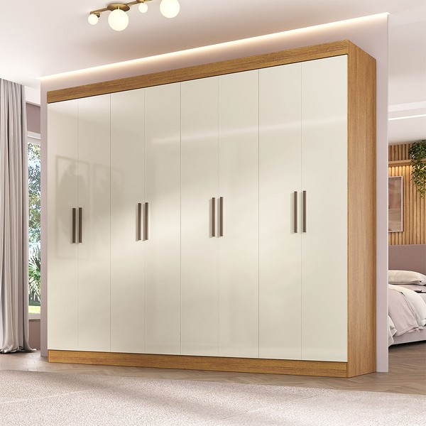 Guarda-Roupa Casal Paris 8 Portas 4 Gavetas Cinamomo/Off White - Maxel