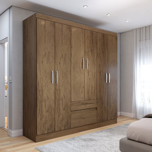 Guarda-Roupa Casal Las Vegas 6 Portas 2 Gavetas Imbuia Rústico - Panorama Móveis