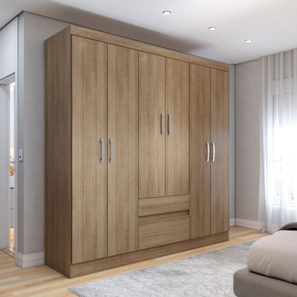 Guarda-Roupa Casal Las Vegas 6 Portas 2 Gavetas Nature - Panorama Móveis