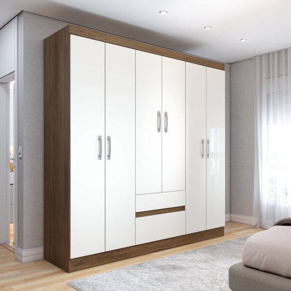 Guarda-Roupa Casal Las Vegas 6 Portas 2 Gavetas Imbuia/Champanhe - Panorama Móveis