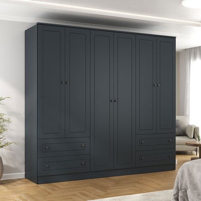 Guarda-Roupa Casal Fort 6 Portas 4 Gavetas 100% Mdf Grafite - Manbel