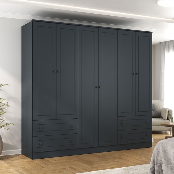 Guarda-Roupa Casal Fort 6 Portas 4 Gavetas 100% Mdf Grafite - Manbel