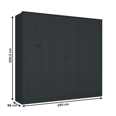 Guarda-Roupa Casal Fort 6 Portas 4 Gavetas 100% Mdf Grafite - Manbel