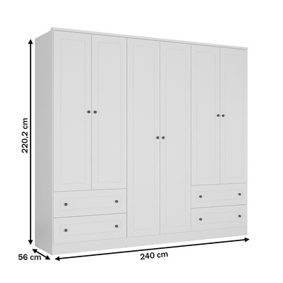 Guarda-Roupa Casal Fort 6 Portas 4 Gavetas 100% Mdf Branco - Manbel
