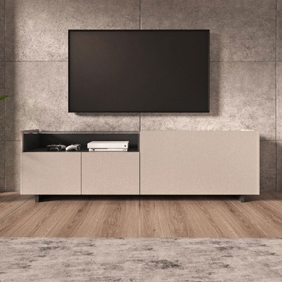 Rack para TV Até 55 Polegadas 2095 4 Portas com Vidro Fume Clássico/Grafite - Quiditá Móveis