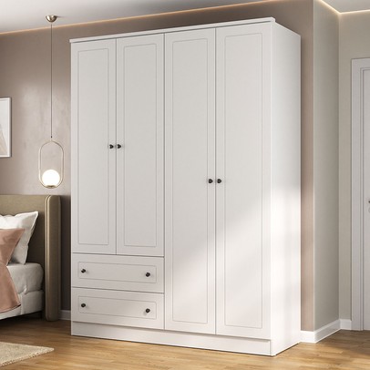 Guarda-Roupa Casal Fort 4 Portas 2 Gavetas 100% Mdf Branco - Manbel