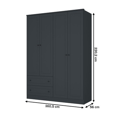 Guarda-Roupa Casal Fort 4 Portas 2 Gavetas 100% Mdf Grafite - Manbel