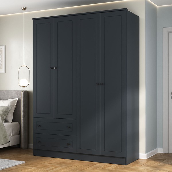 Guarda-Roupa Casal Fort 4 Portas 2 Gavetas 100% Mdf Grafite - Manbel