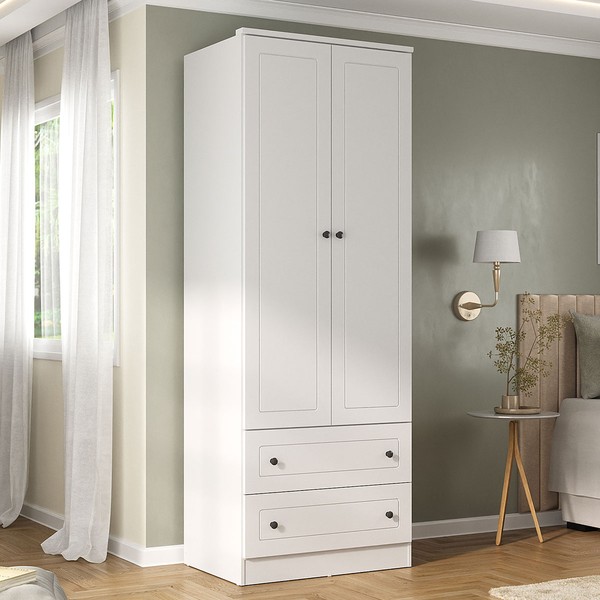 Guarda-Roupa Solteiro Fort 2 Portas 2 Gavetas 100% Mdf Branco - Manbel