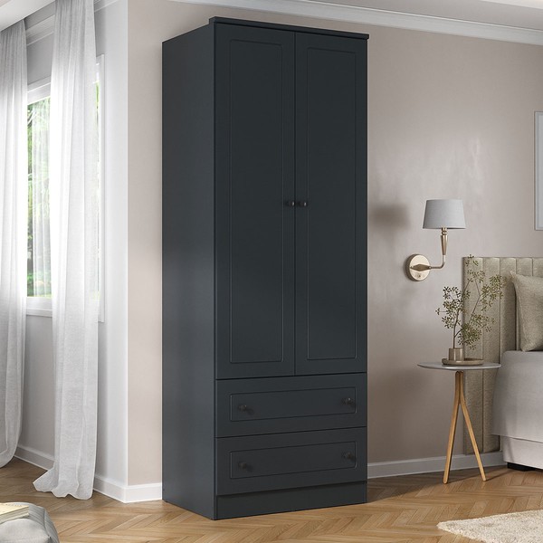 Guarda-Roupa Solteiro Fort 2 Portas 2 Gavetas 100% Mdf Grafite - Manbel