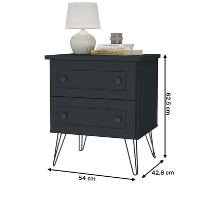 Mesa de Cabeceira Fort 2 Gavetas 100% Mdf Grafite - Manbel