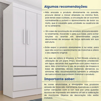 Guarda-Roupa Solteiro Oregon 4 Portas 2 Gavetas Neve - Tcil Móveis