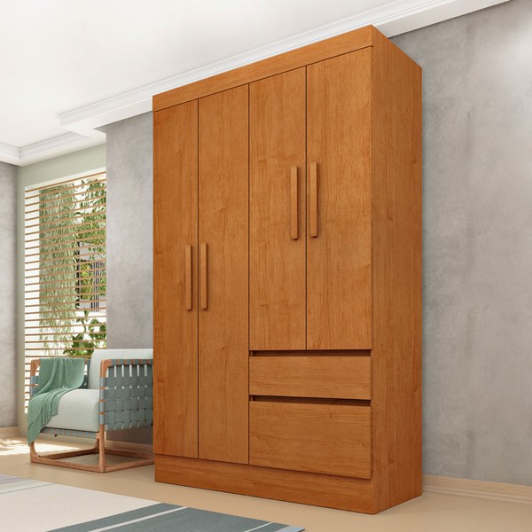 Guarda-Roupa Solteiro Oregon 4 Portas 2 Gavetas Cinamomo - Tcil Móveis