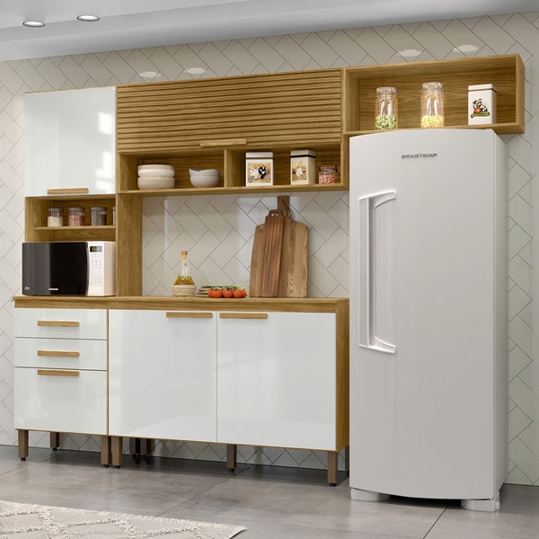 Cozinha Compacta Sara 5 Portas 2 Gavetas Marrocos/Off White - Mx Móveis