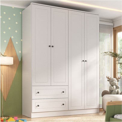 Guarda-Roupa Infantil Girassol 4 Portas 2 Gavetas 100% Mdf Branco - Manbel