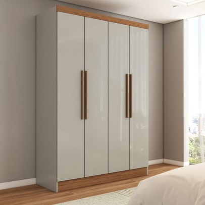 Guarda-Roupa Solteiro Arcadia 4 Portas 2 Gavetas 100% Mdf Lunar Nogueira - Panorama Móveis