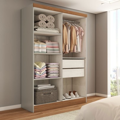 Guarda-Roupa Solteiro Arcadia 4 Portas 2 Gavetas 100% Mdf Lunar Nogueira - Panorama Móveis