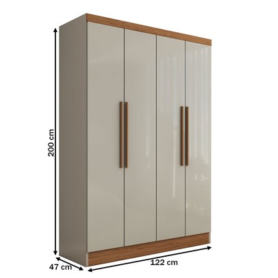 Guarda-Roupa Solteiro Arcadia 4 Portas 2 Gavetas 100% Mdf Lunar Nogueira - Panorama Móveis