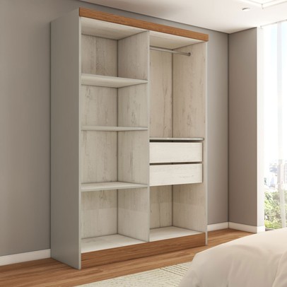 Guarda-Roupa Solteiro Arcadia 4 Portas 2 Gavetas 100% Mdf Lunar Nogueira - Panorama Móveis