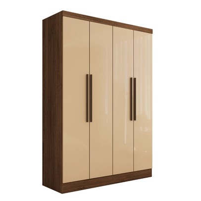 Guarda-Roupa Solteiro Arcadia 4 Portas 2 Gavetas 100% Mdf Off White/Nogueira - Panorama Móveis