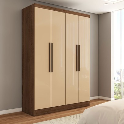 Guarda-Roupa Solteiro Arcadia 4 Portas 2 Gavetas 100% Mdf Off White/Nogueira - Panorama Móveis
