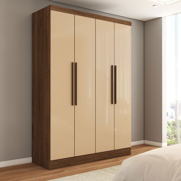 Guarda-Roupa Solteiro Arcadia 4 Portas 2 Gavetas 100% Mdf Off White/Nogueira - Panorama Móveis
