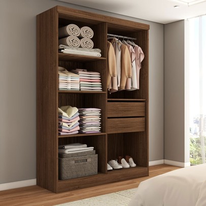 Guarda-Roupa Solteiro Arcadia 4 Portas 2 Gavetas 100% Mdf Off White/Nogueira - Panorama Móveis