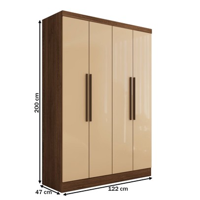 Guarda-Roupa Solteiro Arcadia 4 Portas 2 Gavetas 100% Mdf Off White/Nogueira - Panorama Móveis
