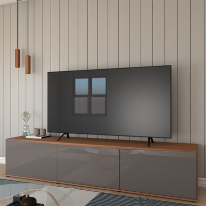 Rack para TV Até 60 Polegadas Soul 1,80 2 Portas 1 Gaveta Noce/Cinza Perola - Panorama Móveis