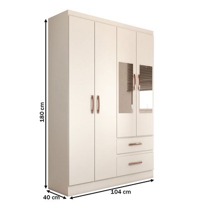 Guarda-Roupa Solteiro São Francisco 4 Portas 2 Gavetas com Espelho Branco Flex - Panorama Móveis