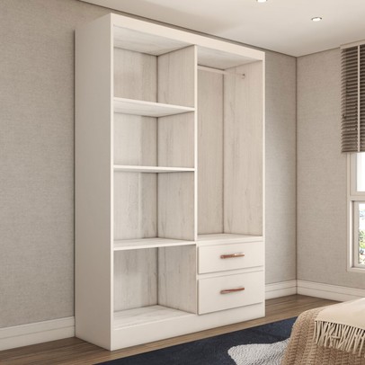 Guarda-Roupa Solteiro São Francisco 4 Portas 2 Gavetas com Espelho Branco Flex - Panorama Móveis